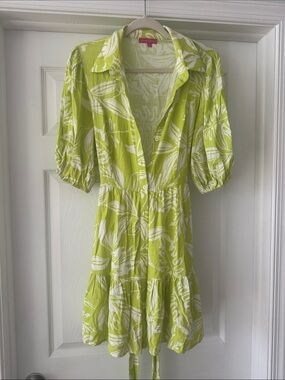 Flying Tomato Lime Green and White Leaf-Print Mini Dress